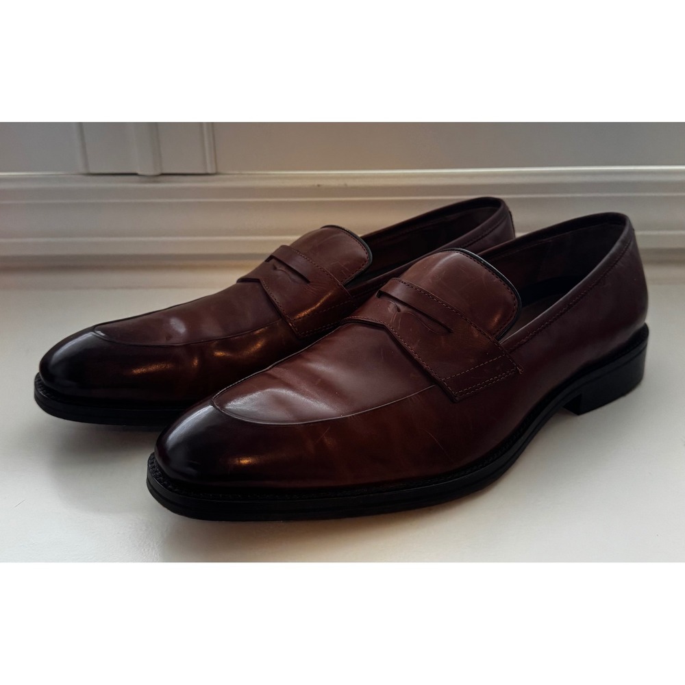 Johnston & Murphy Meade Penny Loafer 157930 Brown Italian Leather Mens Size 11M